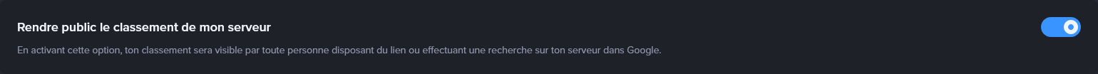 Option "Rendre public le classement de mon serveur" sur le site web de MEE6